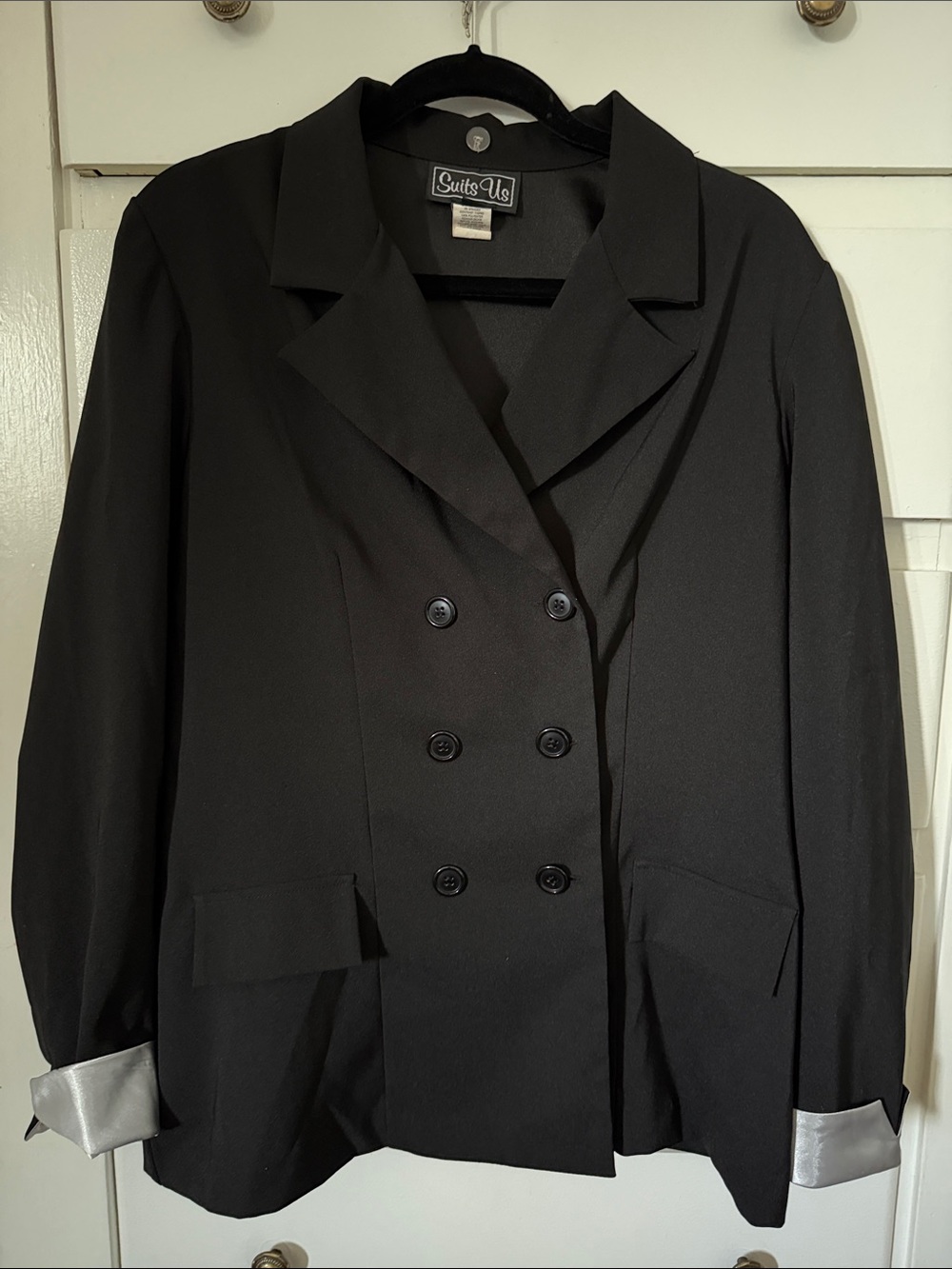 Women's Black Double-Breasted Blazer with Silver Cuff Detail size 14